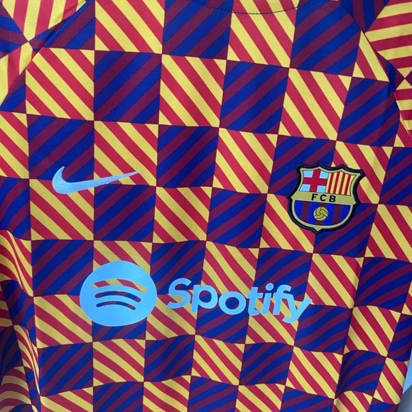 Nike FC Barcelona 2022-23 Youth Pre Match Soccer Jersey Kit.
